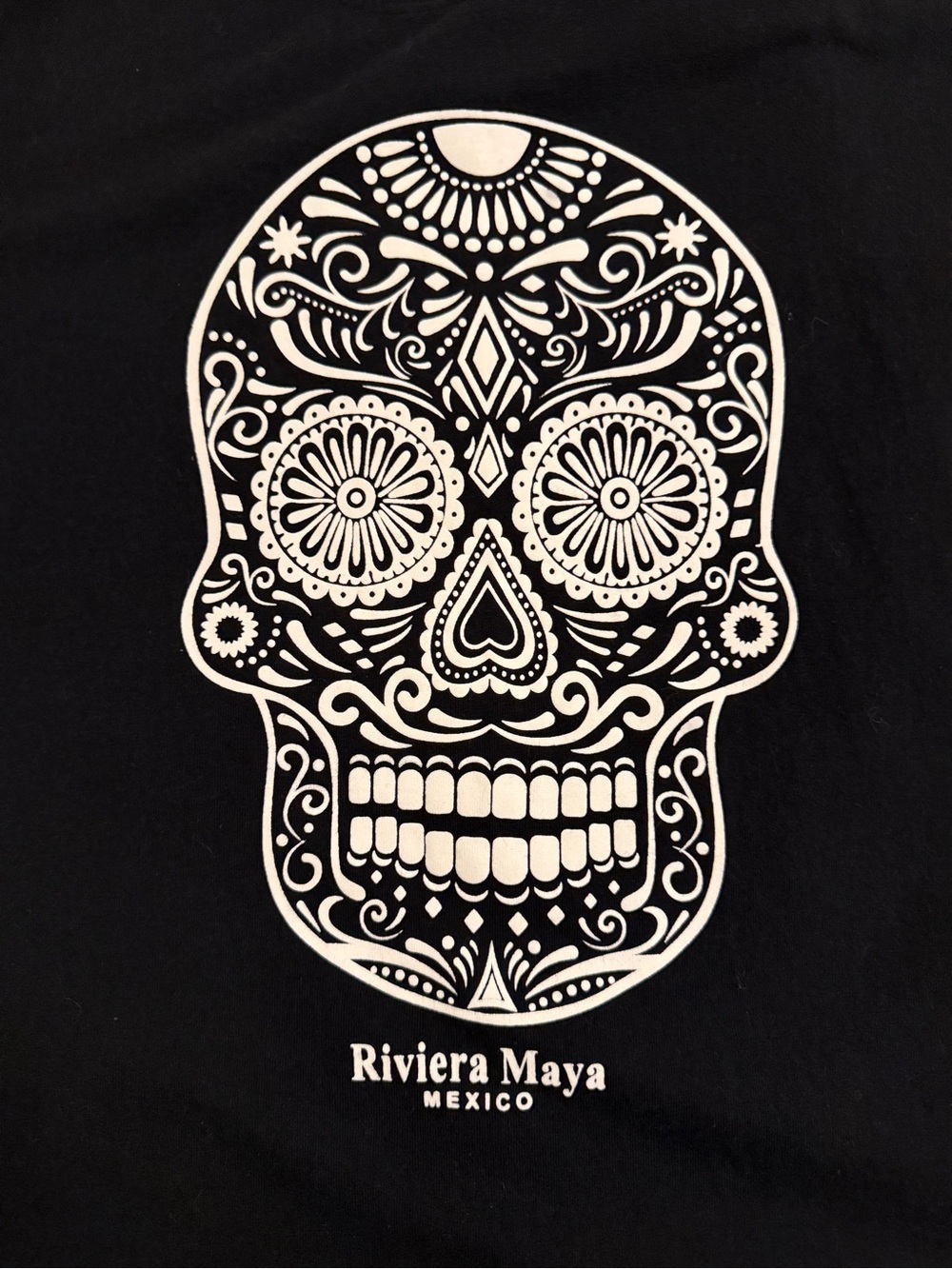 Riviera Black Tee with White Sugar Skull Graphic